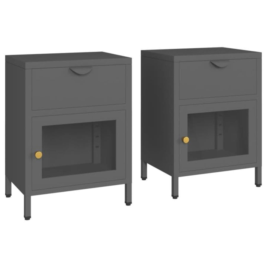 Nachtkastjes 40X30X54,5 Cm Staal En Glas Kleurig 2