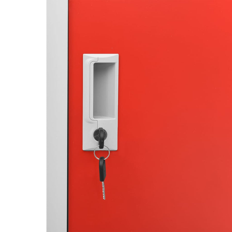 Lockerkasten 90X45X9,5 Cm Staal Lichtgrijs En Rood 1 2 Met 4 lockers