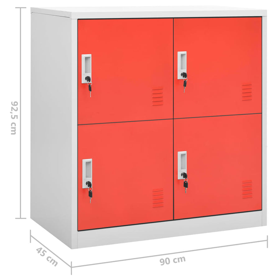 Lockerkasten 90X45X9,5 Cm Staal Lichtgrijs En Rood 1 2 Met 4 lockers