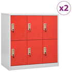 Lockerkasten 90X45X9,5 Cm Staal Lichtgrijs En Rood 1 2 Met 6 lockers