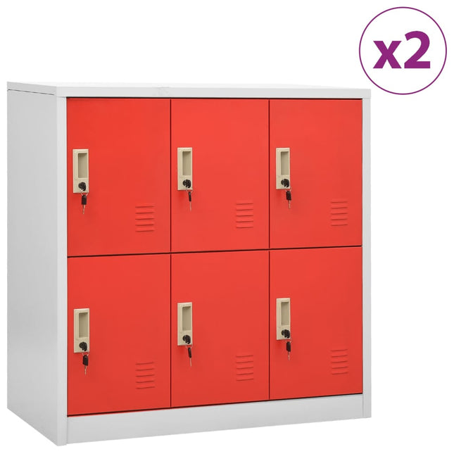 Lockerkasten 90X45X9,5 Cm Staal Lichtgrijs En Rood 1 2 Met 6 lockers