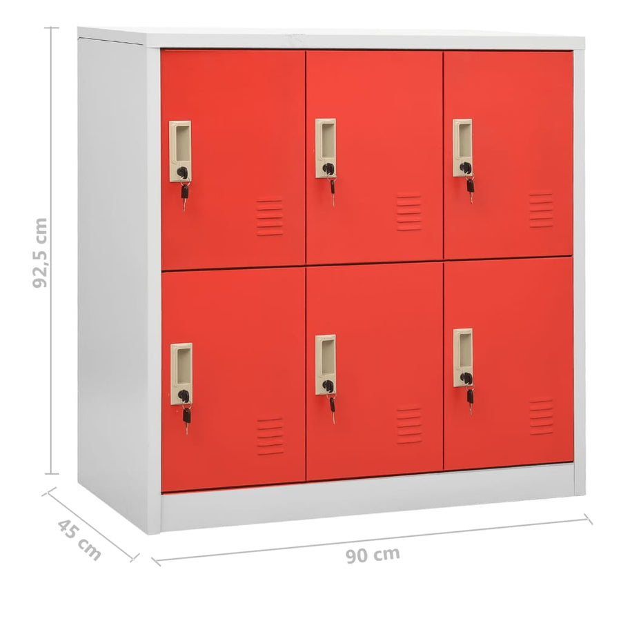 Lockerkasten 90X45X9,5 Cm Staal Lichtgrijs En Rood 1 2 Met 6 lockers