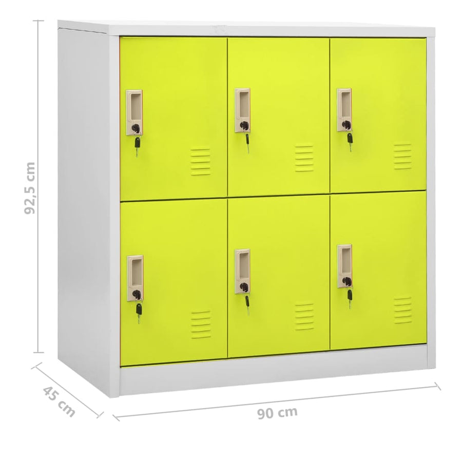 Lockerkasten 90X45X9,5 Cm Staal Lichtgrijs En Groen 1 2 Met 6 lockers