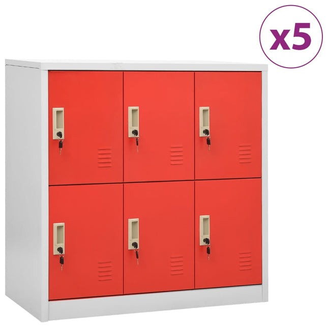 Lockerkasten 90X4X92, Cm Staal Lichtgrijs En Rood 1 5 Met 6 lockers