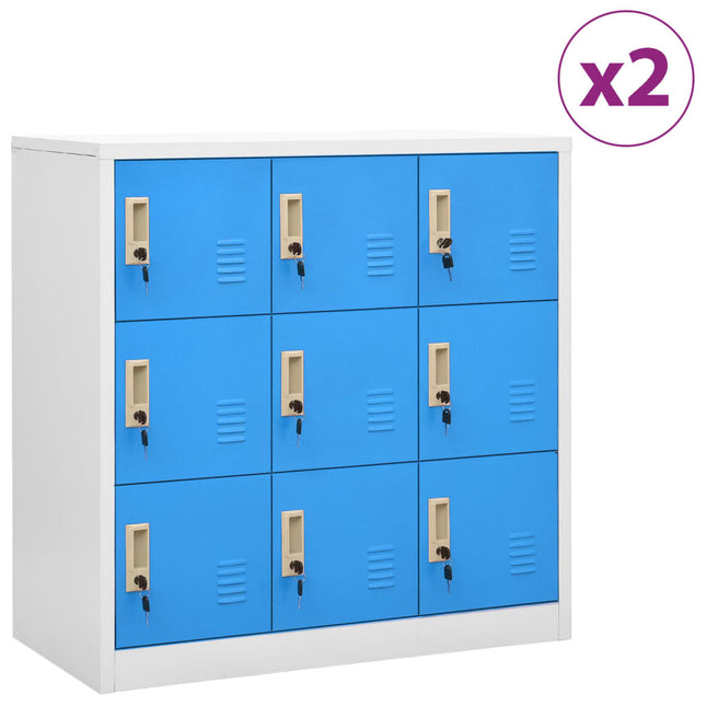 Lockerkasten 90X45X9,5 Cm Staal Lichtgrijs En Blauw 1 2 Met 9 lockers