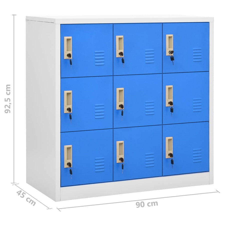 Lockerkasten 90X45X9,5 Cm Staal Lichtgrijs En Blauw 1 2 Met 9 lockers