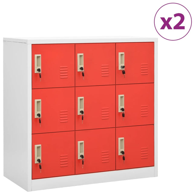 Lockerkasten 90X45X9,5 Cm Staal Lichtgrijs En Rood 1 2 Met 9 lockers