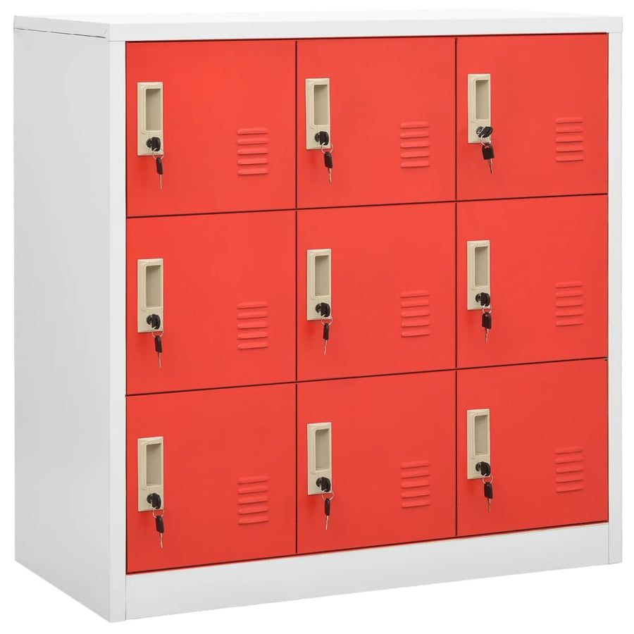 Lockerkasten 90X45X9,5 Cm Staal Lichtgrijs En Rood 1 2 Met 9 lockers