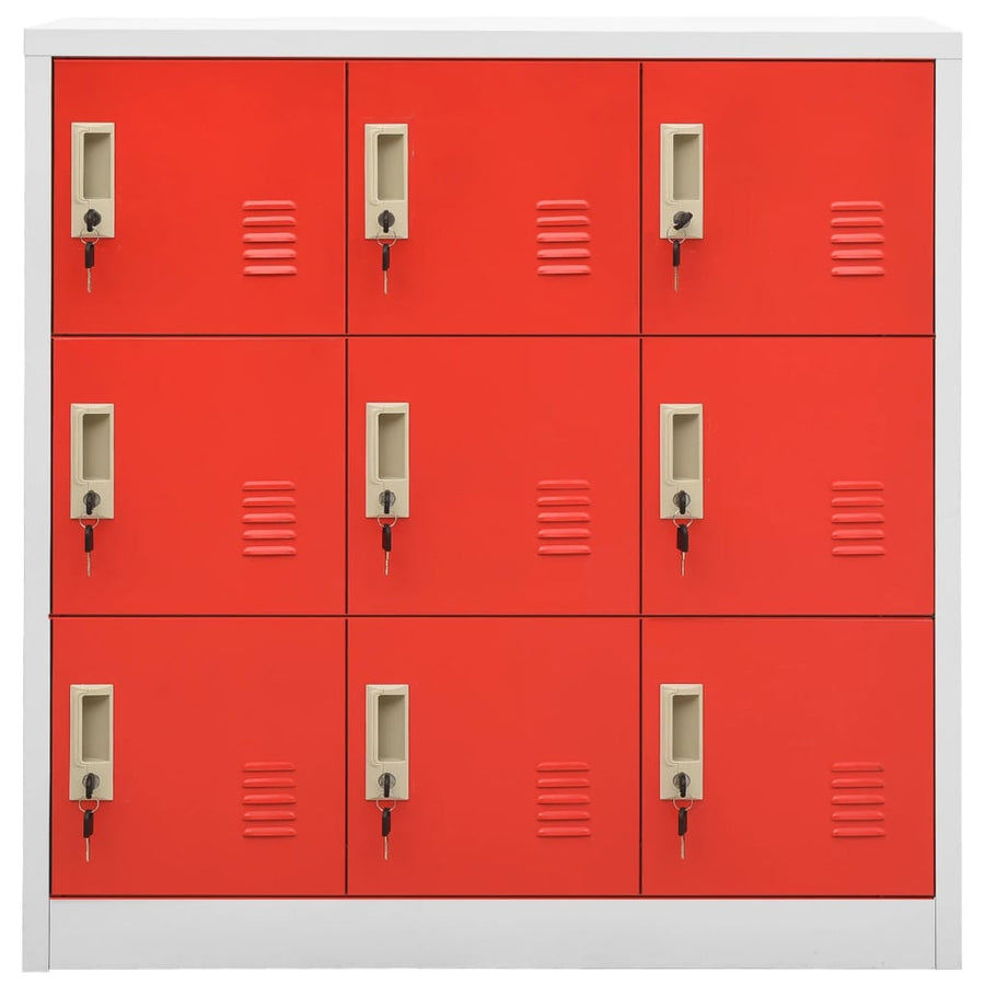 Lockerkasten 90X45X9,5 Cm Staal Lichtgrijs En Rood 1 2 Met 9 lockers