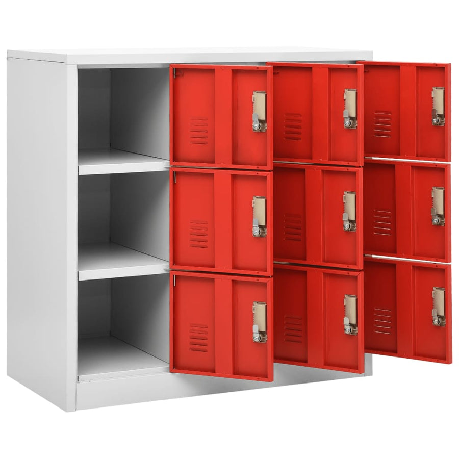 Lockerkasten 90X45X9,5 Cm Staal Lichtgrijs En Rood 1 2 Met 9 lockers
