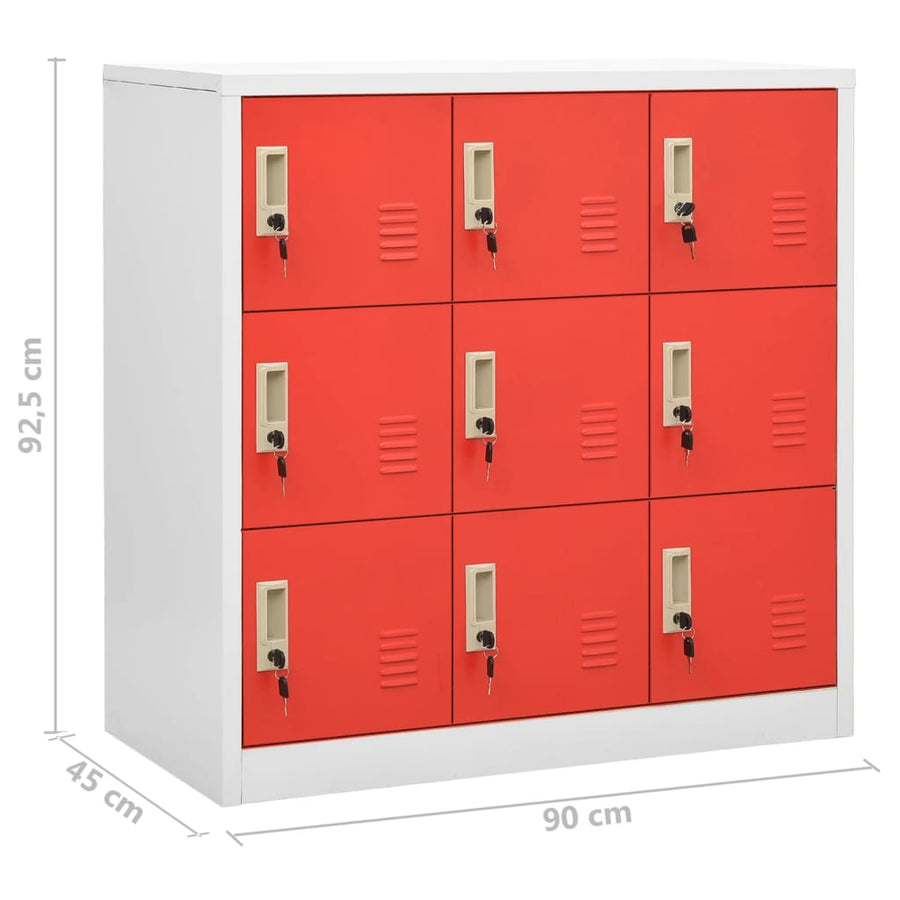 Lockerkasten 90X45X9,5 Cm Staal Lichtgrijs En Rood 1 2 Met 9 lockers