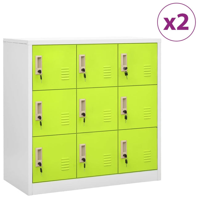 Lockerkasten 90X45X9,5 Cm Staal Lichtgrijs En Groen 1 2 Met 9 lockers