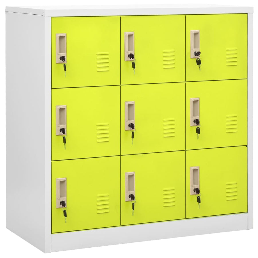 Lockerkasten 90X45X9,5 Cm Staal Lichtgrijs En Groen 1 2 Met 9 lockers