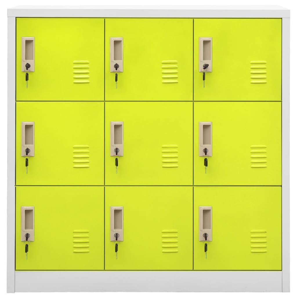 Lockerkasten 90X45X9,5 Cm Staal Lichtgrijs En Groen 1 2 Met 9 lockers