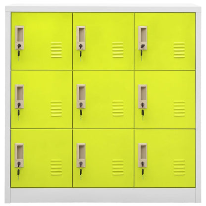 Lockerkasten 90X45X9,5 Cm Staal Lichtgrijs En Groen 1 2 Met 9 lockers