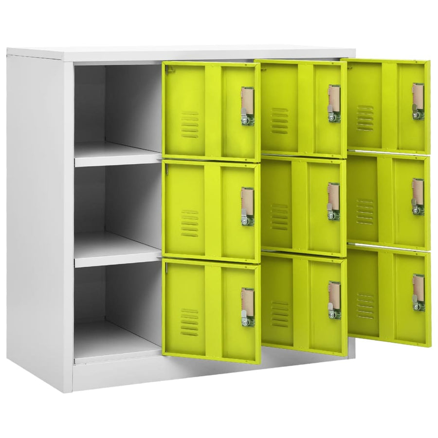 Lockerkasten 90X45X9,5 Cm Staal Lichtgrijs En Groen 1 2 Met 9 lockers
