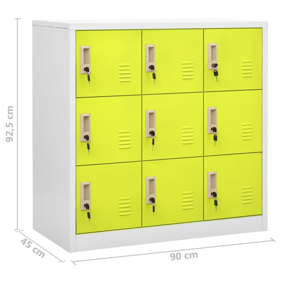 Lockerkasten 90X45X9,5 Cm Staal Lichtgrijs En Groen 1 2 Met 9 lockers