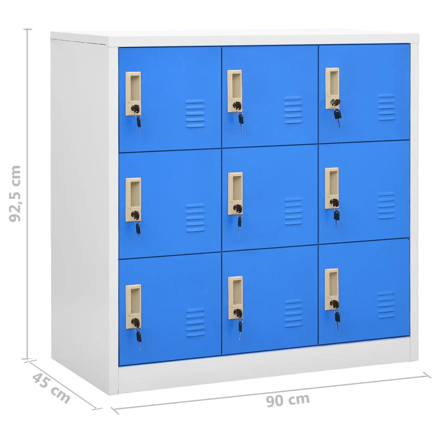 Lockerkasten 90X4X92, Cm Staal Lichtgrijs En Blauw 1 5 Met 9 lockers