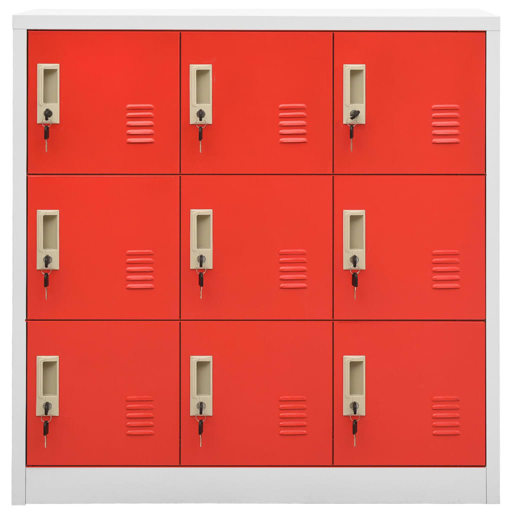 Lockerkasten 90X4X92, Cm Staal Lichtgrijs En Rood 1 5 Met 9 lockers