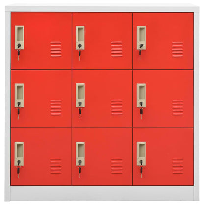 Lockerkasten 90X4X92, Cm Staal Lichtgrijs En Rood 1 5 Met 9 lockers