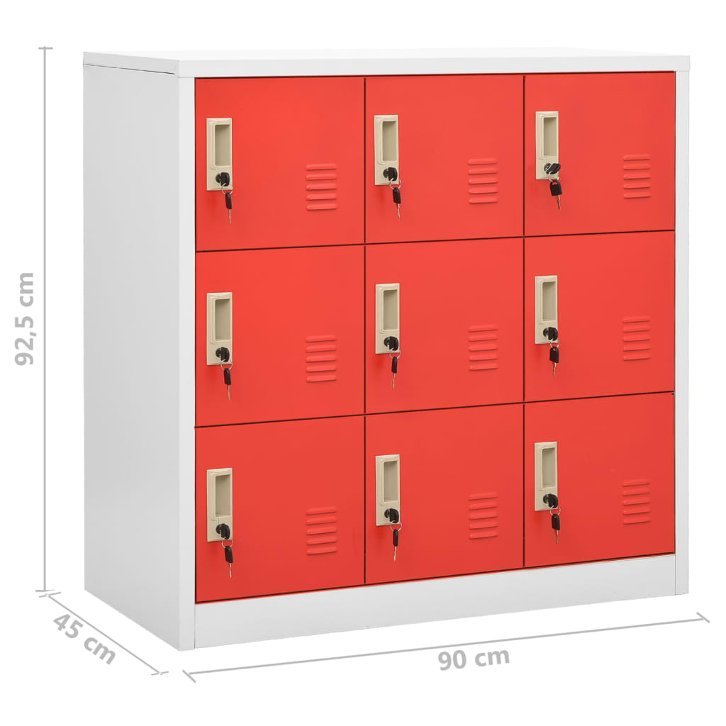 Lockerkasten 90X4X92, Cm Staal Lichtgrijs En Rood 1 5 Met 9 lockers