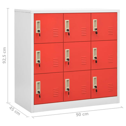 Lockerkasten 90X4X92, Cm Staal Lichtgrijs En Rood 1 5 Met 9 lockers