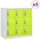 Lockers 5 pcs 90x45x92.5 cm steel light grey and green