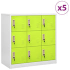 Lockerkasten 90X4X92, Cm Staal Lichtgrijs En Groen 1 5 Met 9 lockers