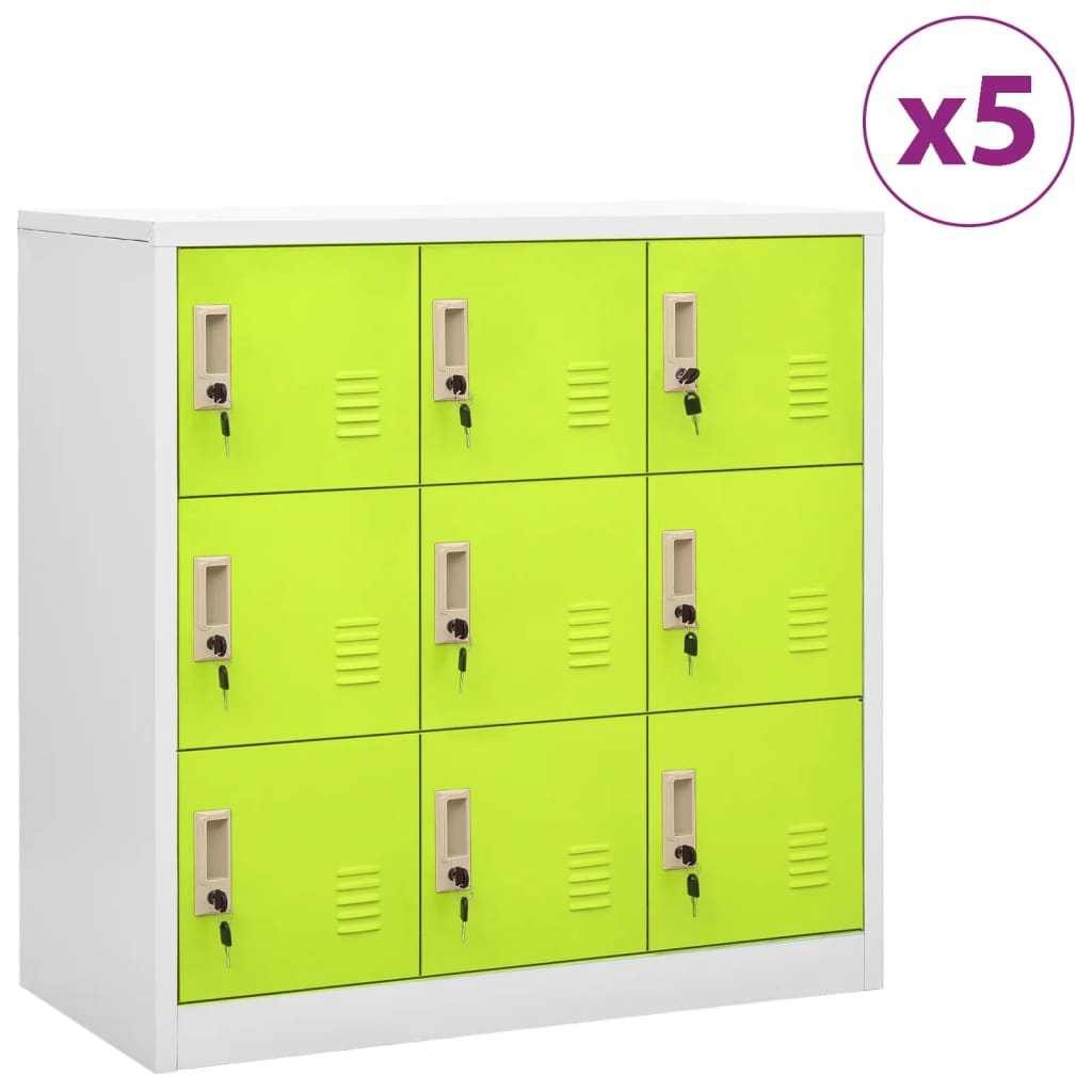 Lockerkasten 90X4X92, Cm Staal Lichtgrijs En Groen 1 5 Met 9 lockers