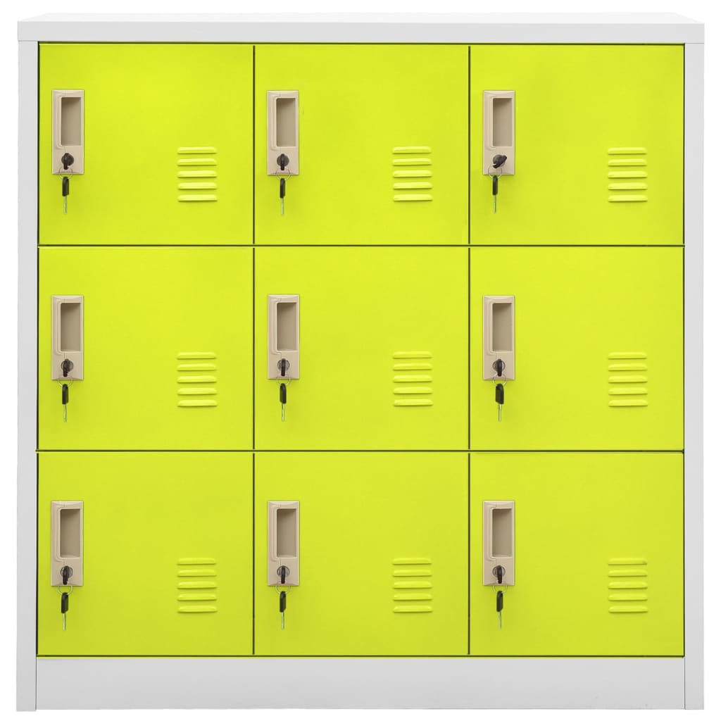 Lockerkasten 90X4X92, Cm Staal Lichtgrijs En Groen 1 5 Met 9 lockers