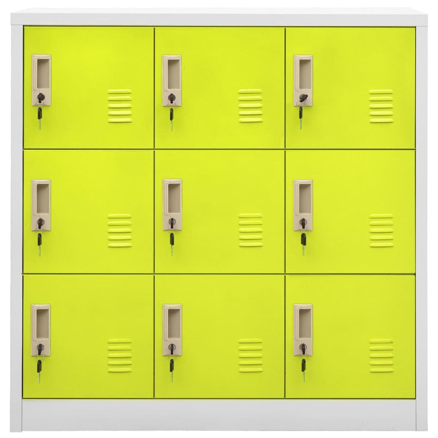 Lockerkasten 90X4X92, Cm Staal Lichtgrijs En Groen 1 5 Met 9 lockers