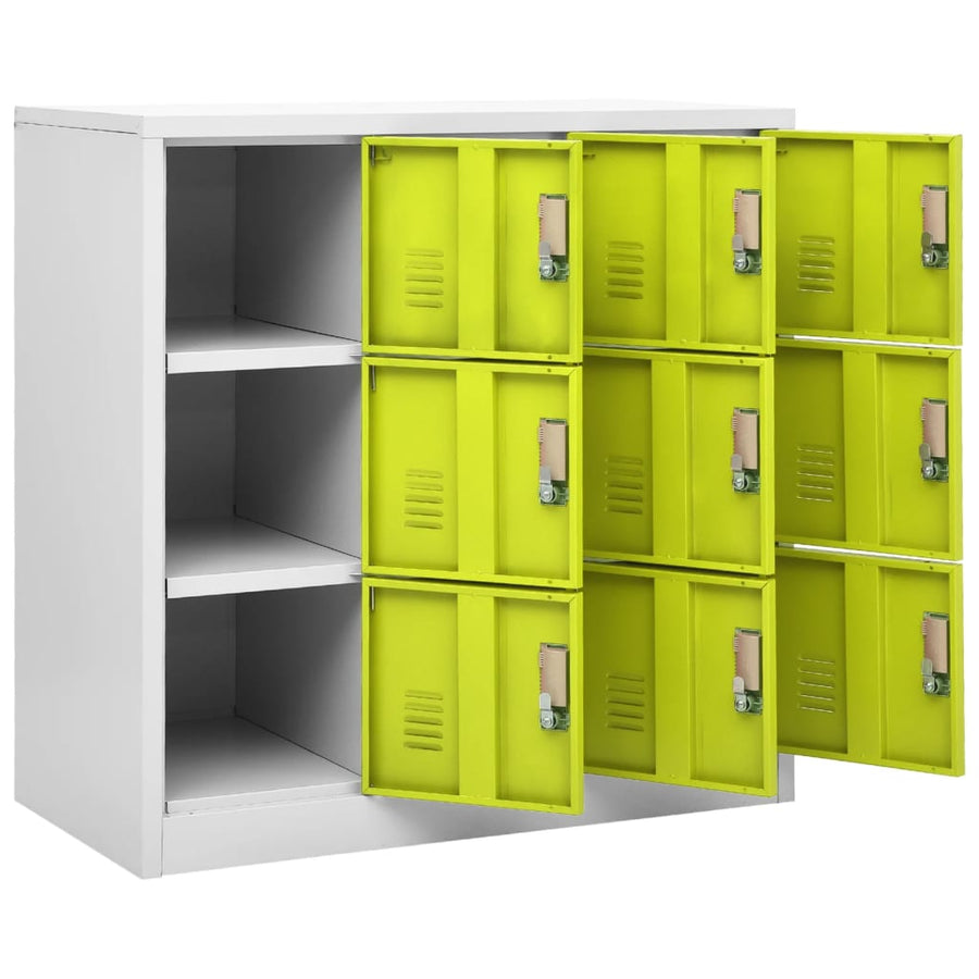 Lockerkasten 90X4X92, Cm Staal Lichtgrijs En Groen 1 5 Met 9 lockers