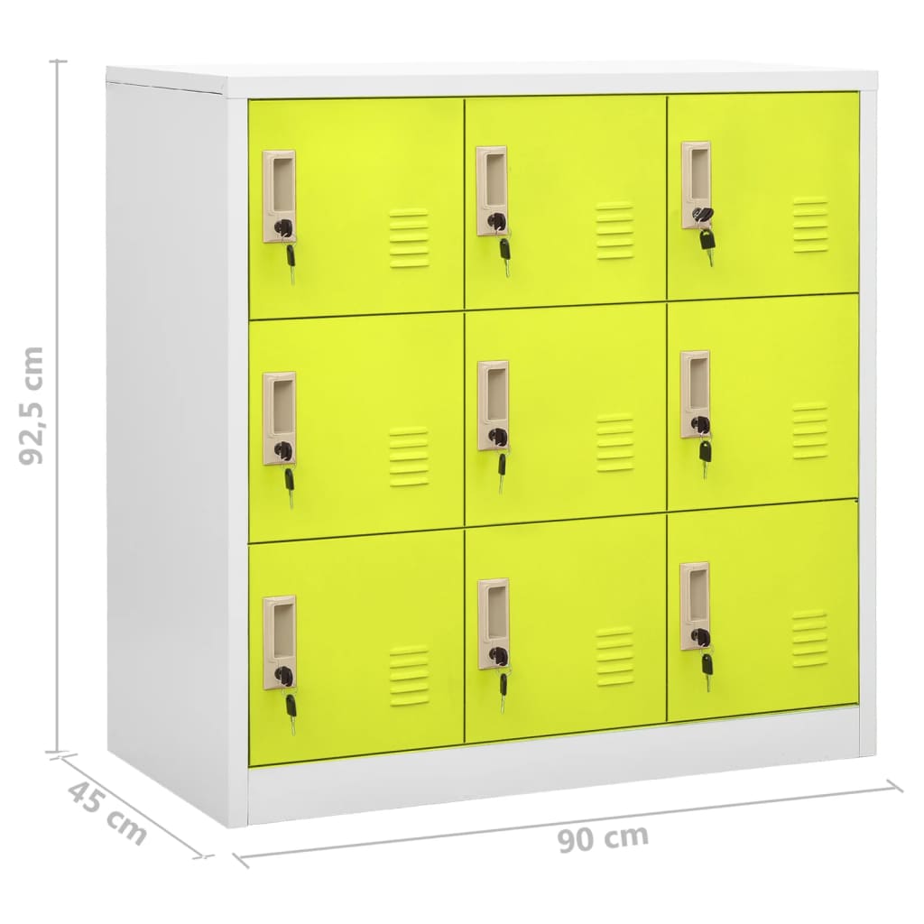 Lockerkasten 90X4X92, Cm Staal Lichtgrijs En Groen 1 5 Met 9 lockers