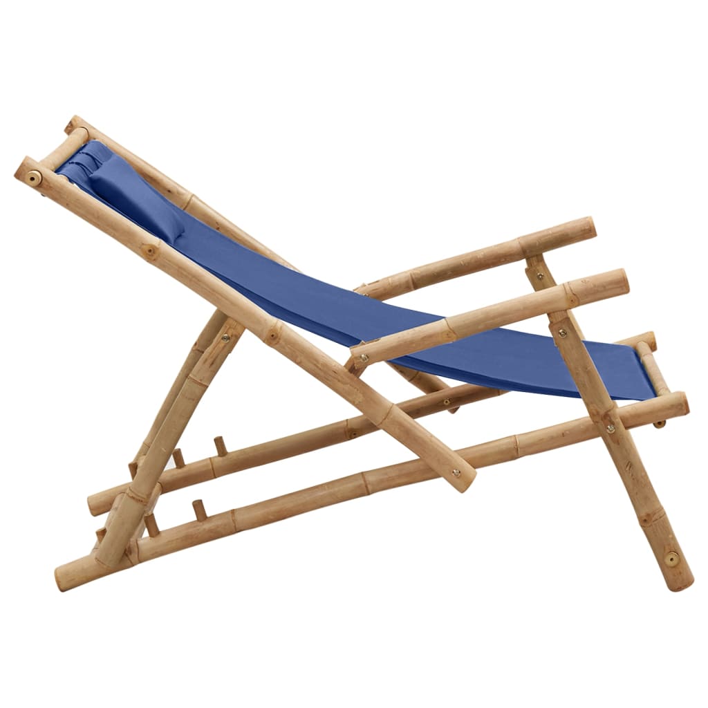 Terrasstoel Bamboe En Canvas Marineblauw