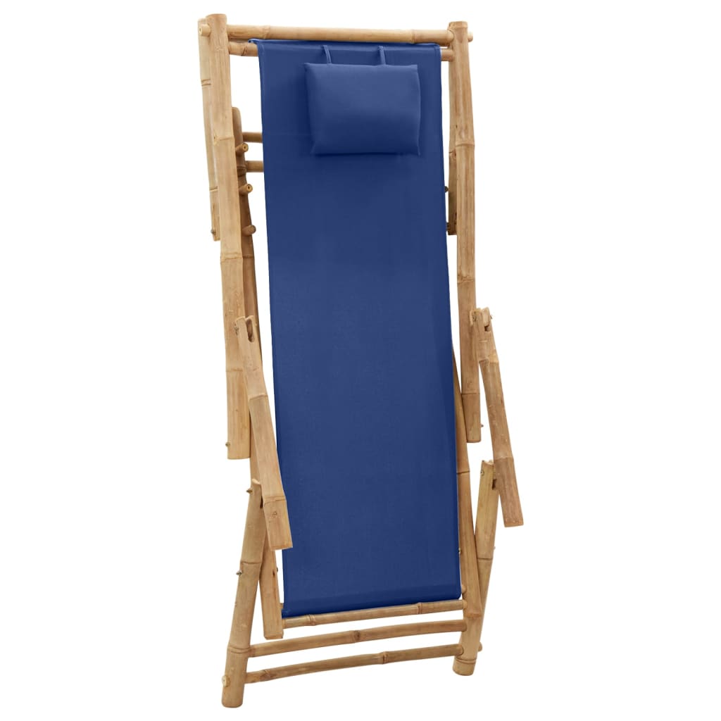 Terrasstoel Bamboe En Canvas Marineblauw