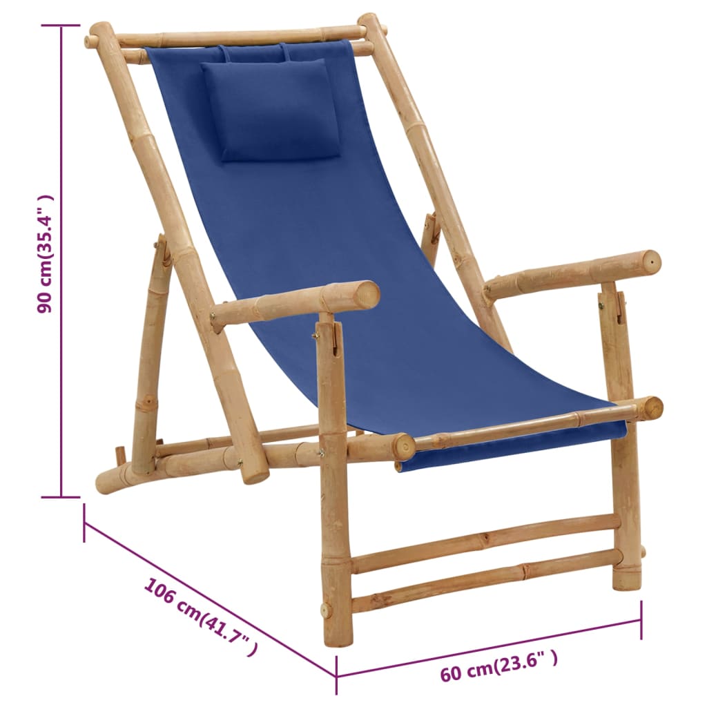 Terrasstoel Bamboe En Canvas Marineblauw