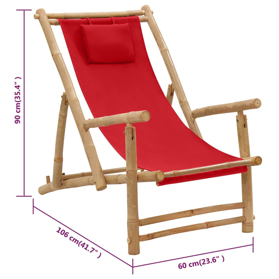 Terrasstoel Bamboe En Canvas Rood