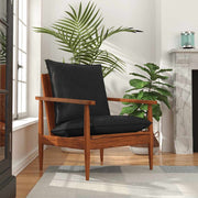 Fauteuil echt leer massief acaciahout zwart bruin