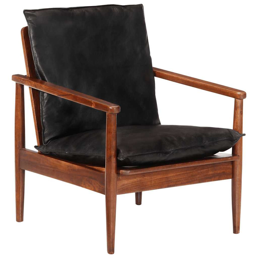 Fauteuil Echt Leer En Massief Acaciahout Zwart en bruin