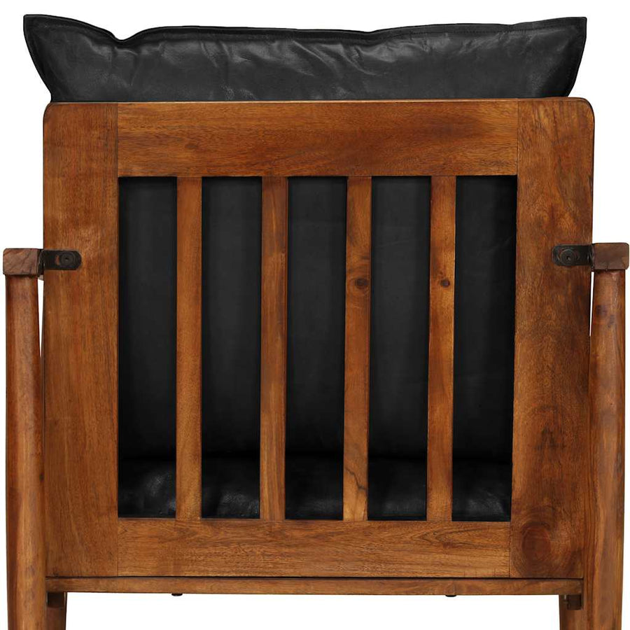 Fauteuil Echt Leer En Massief Acaciahout Zwart en bruin