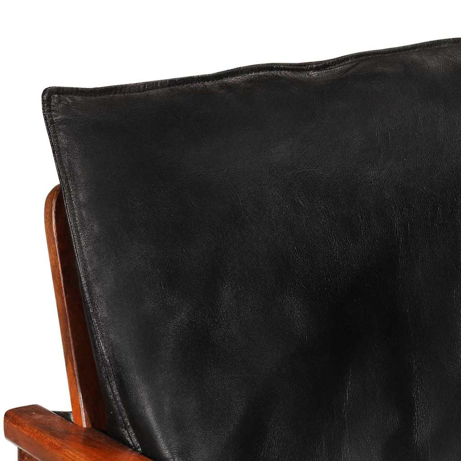 Fauteuil Echt Leer En Massief Acaciahout Zwart en bruin