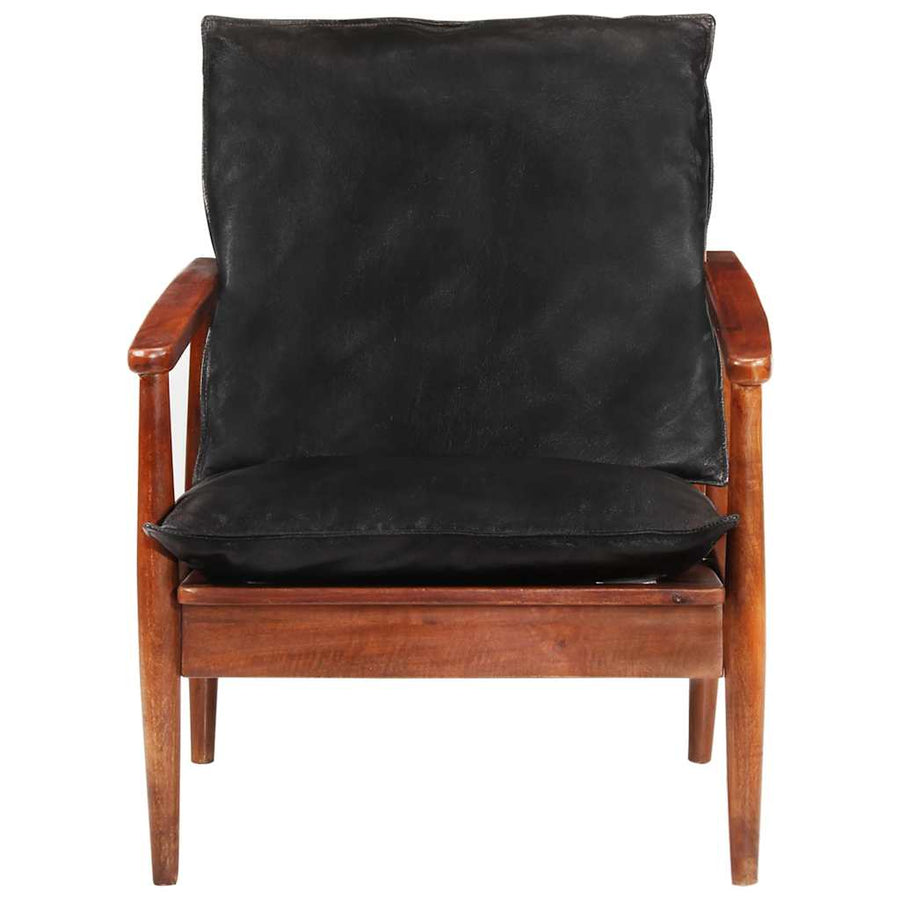 Fauteuil Echt Leer En Massief Acaciahout Zwart en bruin