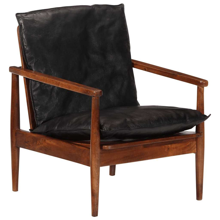 Fauteuil Echt Leer En Massief Acaciahout Zwart en bruin
