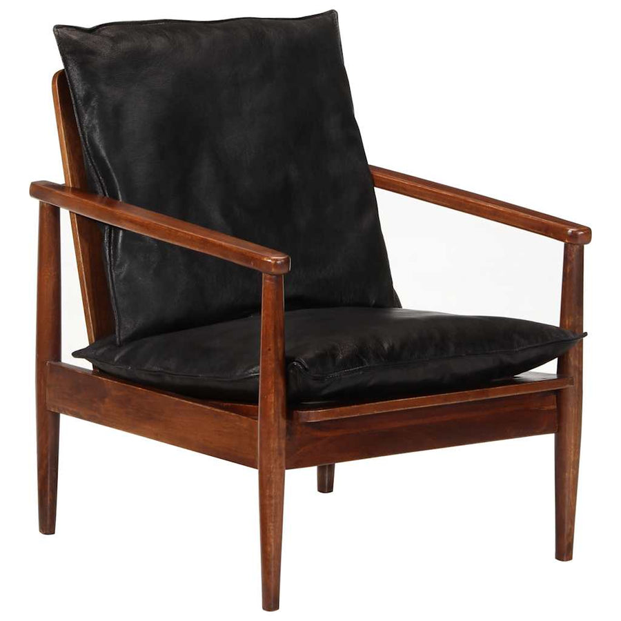 Fauteuil Echt Leer En Massief Acaciahout Zwart en bruin