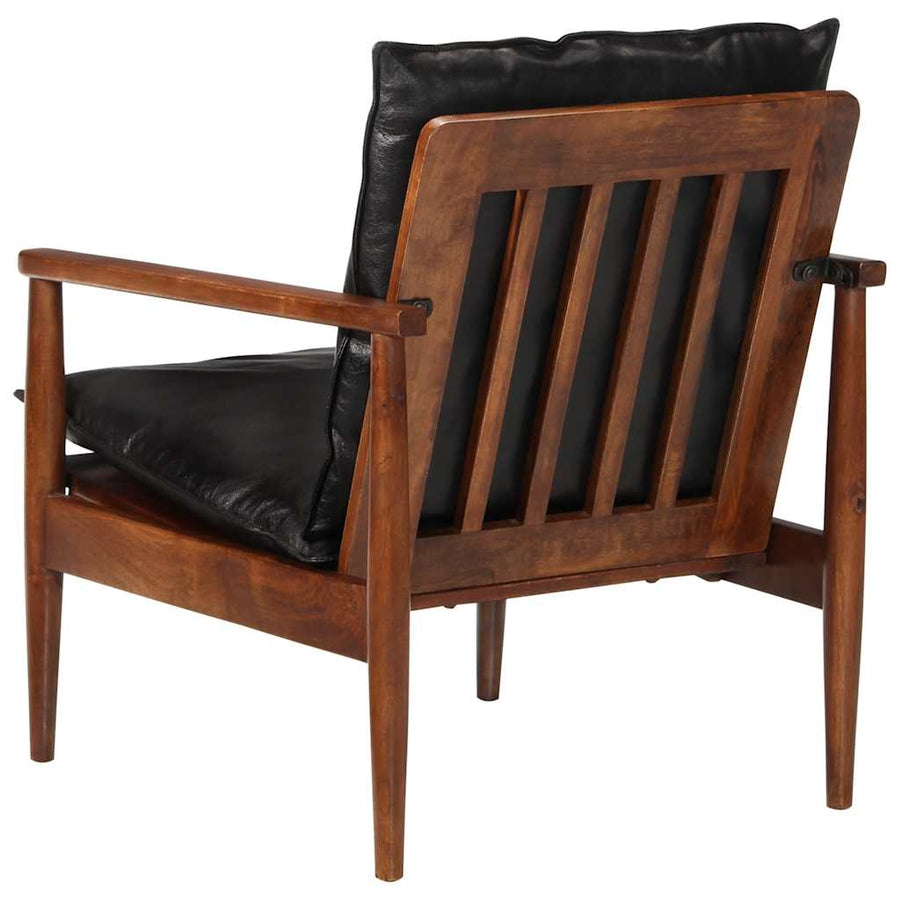Fauteuil Echt Leer En Massief Acaciahout Zwart en bruin