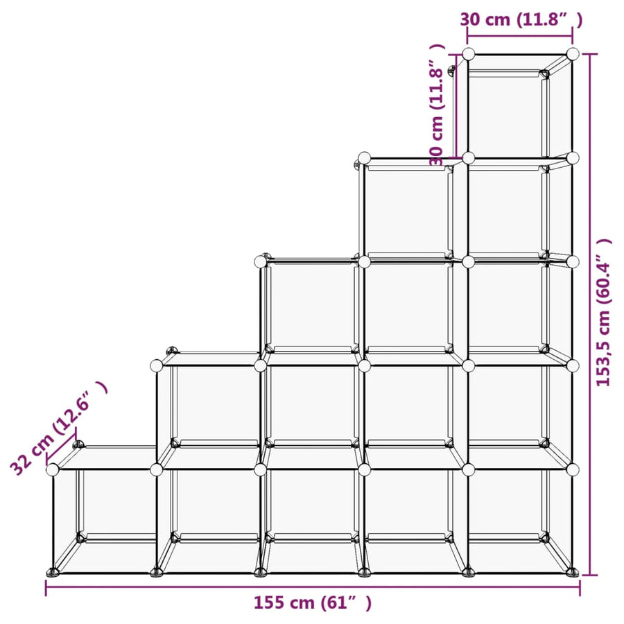 Opbergmeubel Met 5 Vakken Polypropeen 155 x 32 x 153.5 cm Zwart
