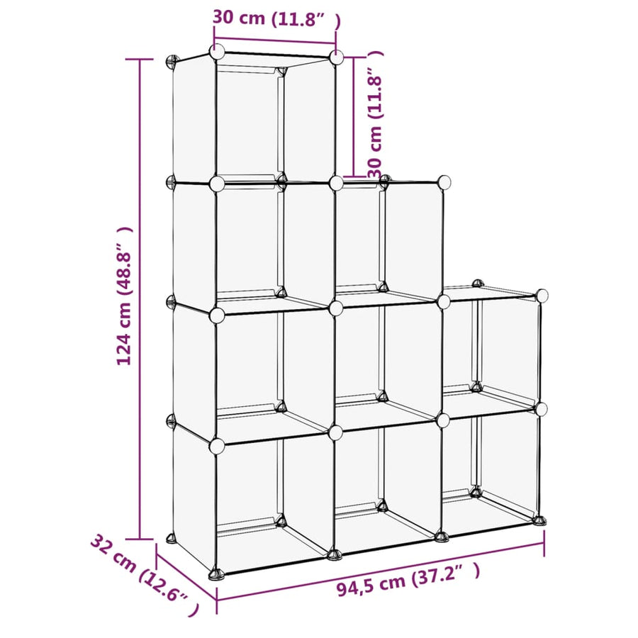 Opbergmeubel Met 9 Vakken Polypropeen 94.5 x 32 x 124 cm Zwart