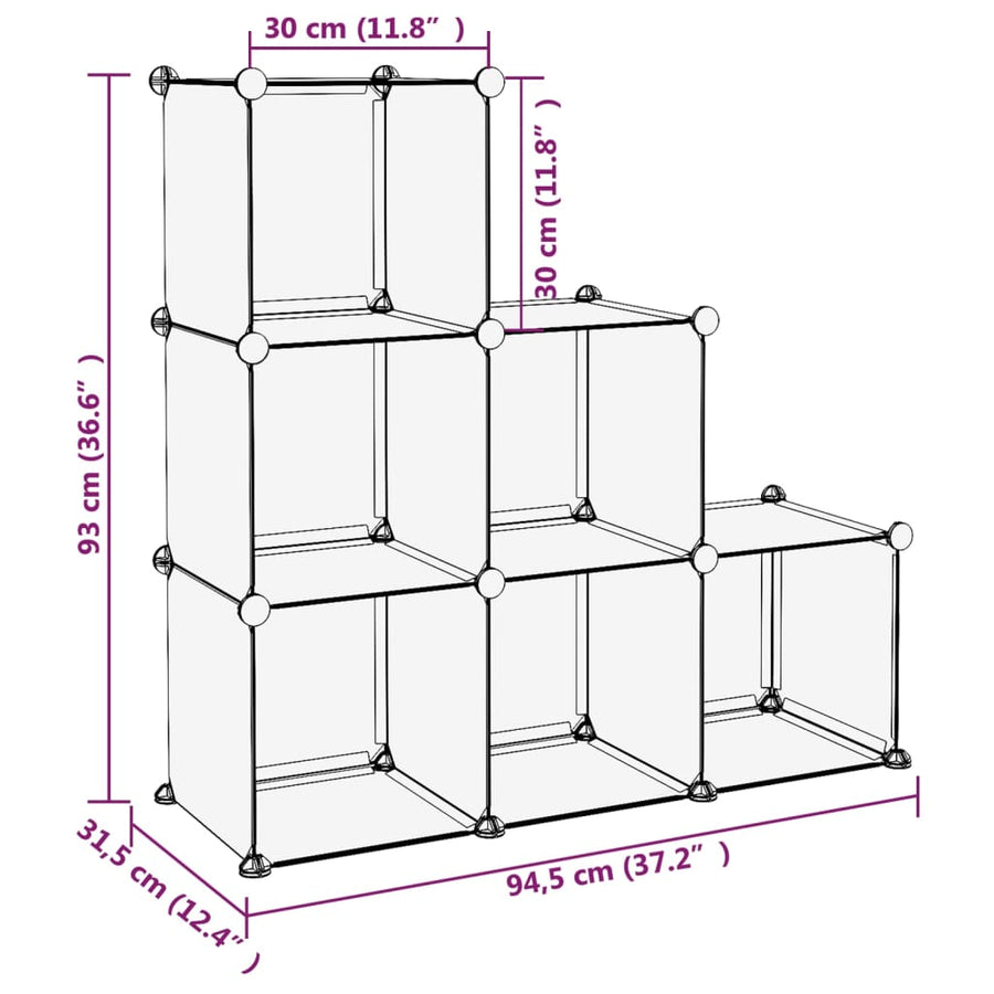 Opbergmeubel Met 6 Vakken Polypropeen 94.5 x 31.5 x 93 cm Zwart
