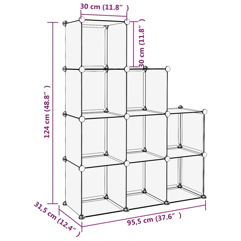 Opbergmeubel Met 9 Vakken Polypropeen Transparant 95.5 x 31.5 x 124 cm Doorzichtig