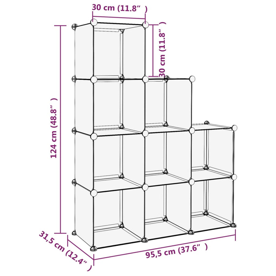 Opbergmeubel Met 9 Vakken Polypropeen Transparant 95.5 x 31.5 x 124 cm Doorzichtig